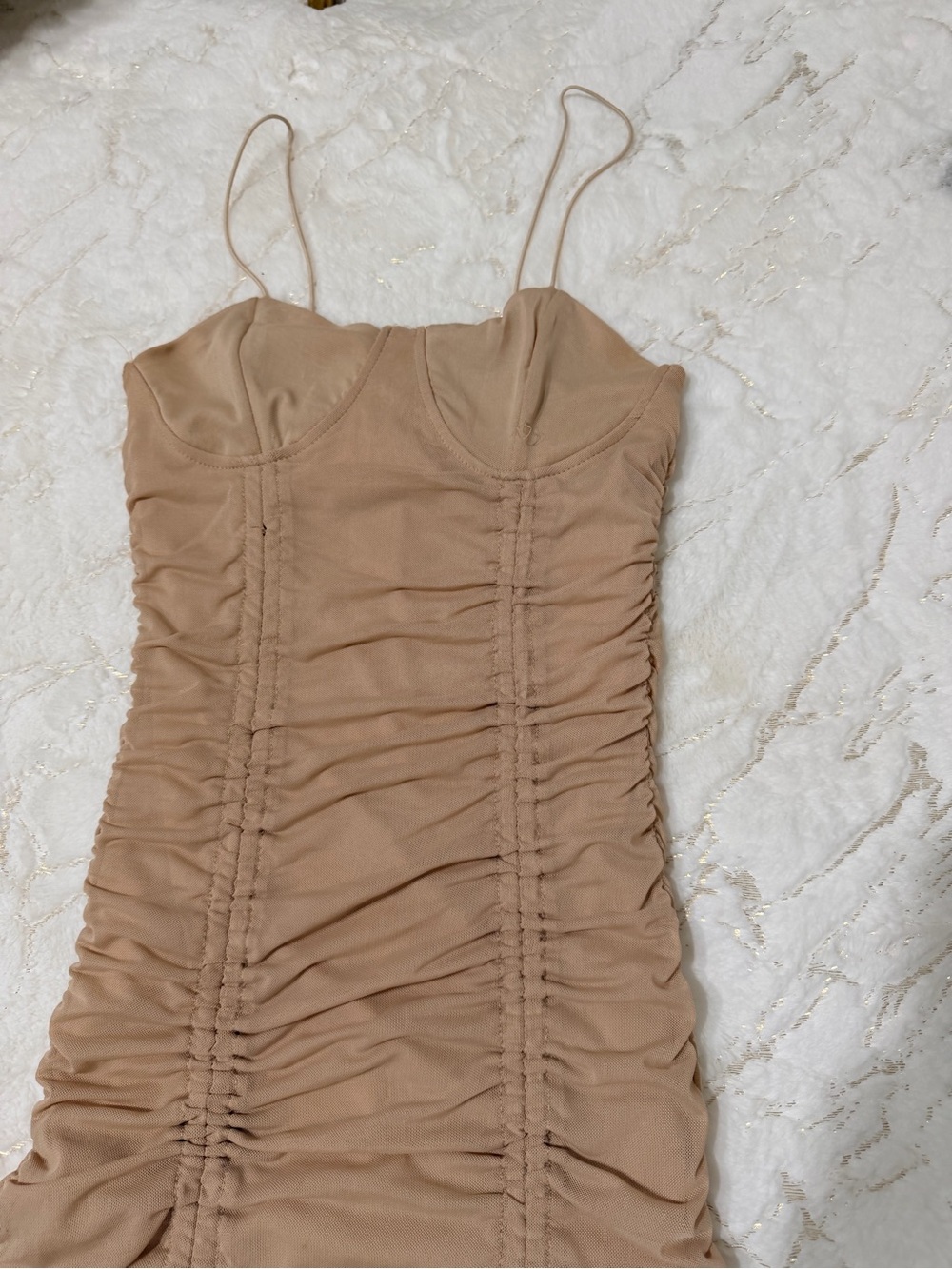 Nude/Tan Ruched Bodycon Mini Dress - Picture 4 of 5